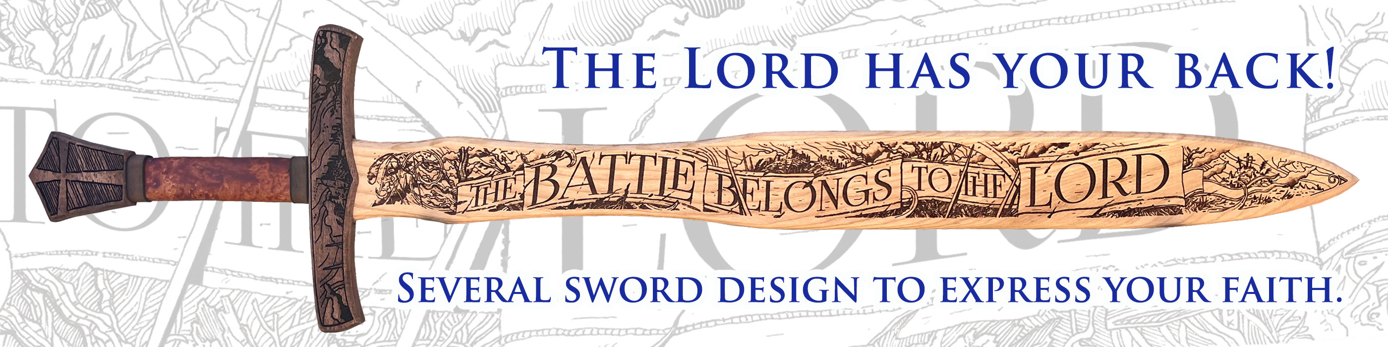 Infographic banner 'The Lord Has Your Back' featuring the Battle Belongs To The Lord sword